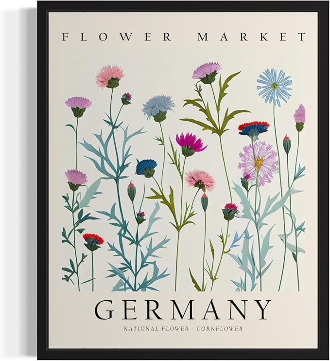 Germany, Cornflower Unframed Art Print Poster, Flower Market Wall Art, Floral Artwork Decor for Bedroom, Kitchen, Bathroom, Livingroom Decoration 52 (Germany, Cornflower, 14"L x 11"W, Unframed)