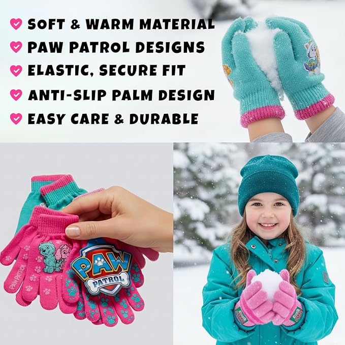 Nickelodeon Girls' Paw Patrol Ski Gloves - Marshall, Chase, Rubble Ski Gloves or Mittens (2-7)