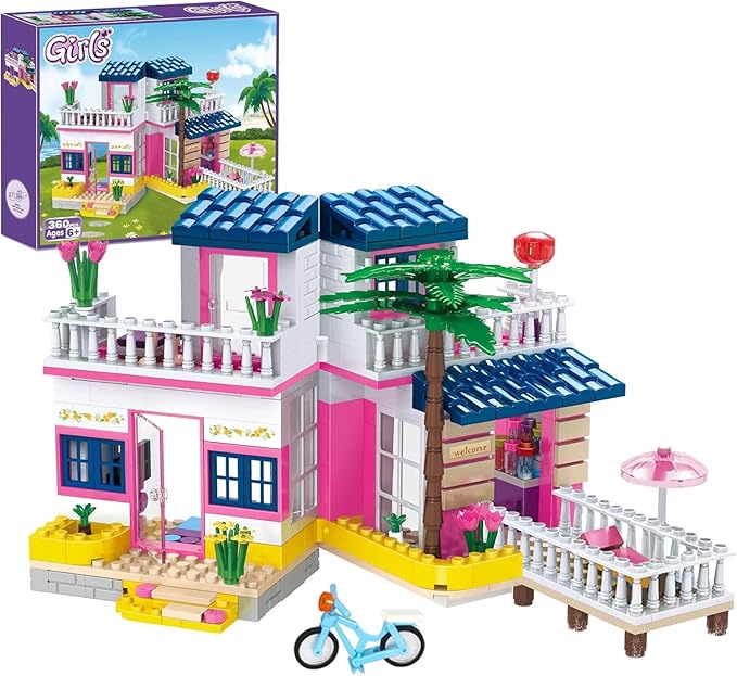 Sunshine Villa Building Set 360 Pcs Building Blocks Toys with Bicycle and Terrace Girls Friends Vacation Playset for Kids Girls 6+