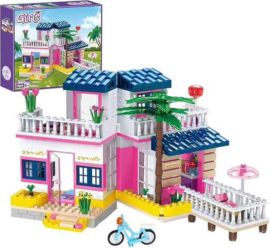 Sunshine Villa Building Set 360 Pcs Building Blocks Toys with Bicycle and Terrace Girls Friends Vacation Playset for Kids Girls 6+