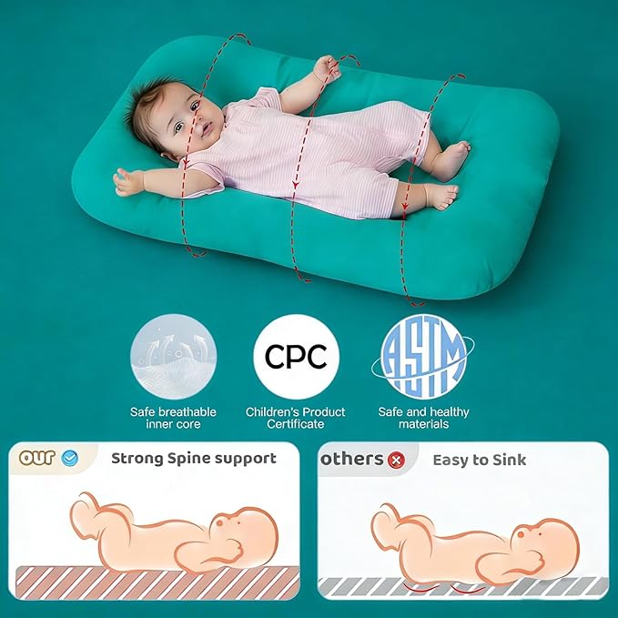 Baby Lounger 0-24 Months 100% Cotton-Snuggle Cozy Me Lounger,Soft & Breathable Baby Lounger for Newborn Play Mat,Infant Babies Essentials Gifts,Green(Lounger Cover Included)