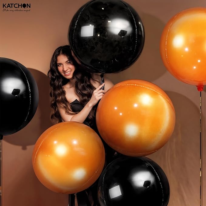 Katchon, Huge, Metallic Orange and Black 4D Foil Balloons - 22 Inch, pack of 6 | Halloween Decorations Indoor with Halloween Balloons | Fall Decorations For Home, Thanksgiving decorations Indoor