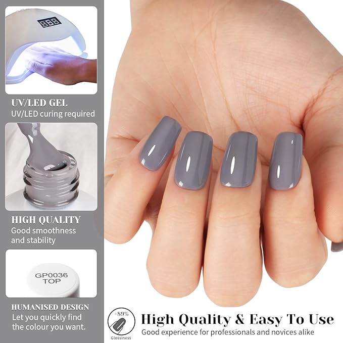 Grey Gel Nail Polish, 0.51 Fl Oz UV/LED Soak Off Neutral Nude Gray Gel Polish kit for Manicure Salon or Nail Art Starter - GP0049