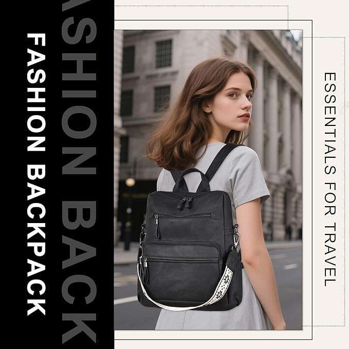 Backpack Purse for Women, Pu Leather Designer Travel Backpack, Fashion Work Ladies Shoulder Bag Handbag