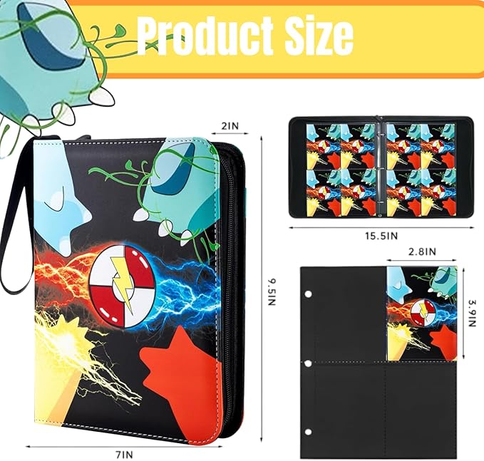 Card Binder 4 Pocket with Zipper, Trading Card Holder 50 Removable Sleeves – Holds 400 Cards, 3-Ring Album Case for Sports & Game Cards, Gift for Boys Girls (4 Pocket 400)