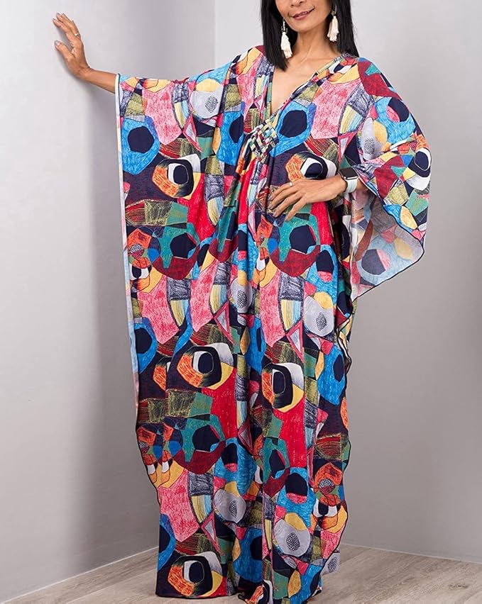 Venasha Womens Caftan Floral Print Kaftan Dress Short Sleeve Swimsuit Cover up Loungewear for Summer