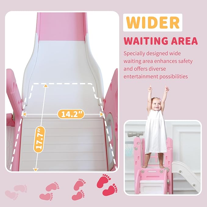 Toddler Slide for Kids with Climber Basketball Hoop, Storage Space, Telescope Kids Indoor Slide Baby Slide for Outdoor Play Upgraded Toddler Indoor Playground with Wider and Longer Slideway Upgraded