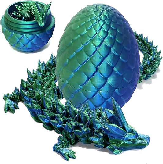 Pigmiss 3D Printed Dragon Egg Crystal Fidget Toy - Full Articulated Mystery Egg with Dragon Inside - Home Office Desk Decor Gifts (Laser Green)