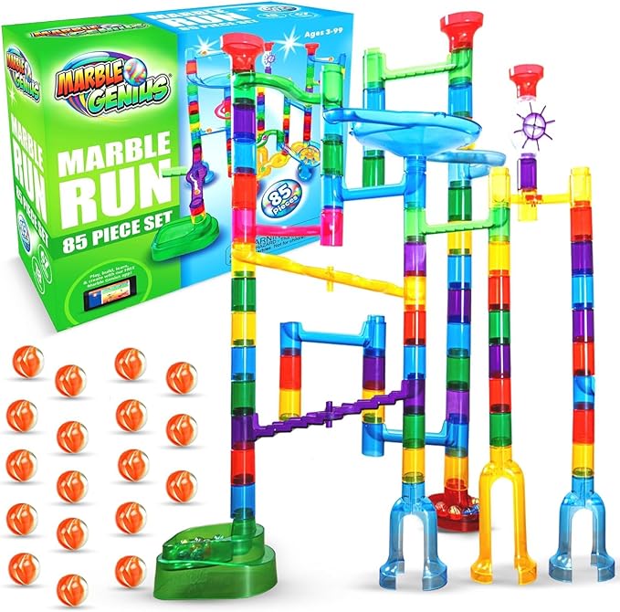 Marble Genius Marble Run - 85 Complete Pieces Maze Track Toys for Adults, Teens, Toddlers & Kids Aged 4-12 Years Old (67 Translucent Marbulous Pieces + 18 Glass-Marble Set), Explorer Set