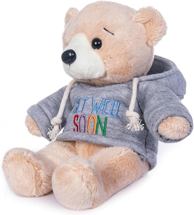 My OLi Plush Bear with Hoodie GET Well Soon - 7in Soft Stuffed Animal for Get Well Gifts Hospital Visits and Recovery Comfort
