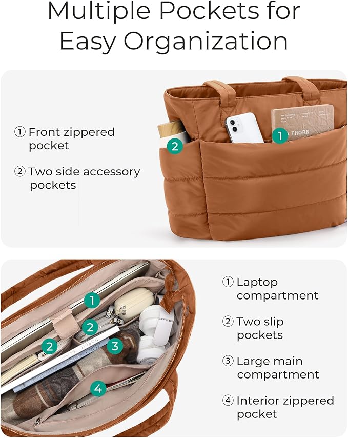 BAGSMART Tote Bag for Women, Lightweight Puffy Tote Bag with Compartments Shoulder Bag Handbag for Travel, Work, Gym | Lightweight