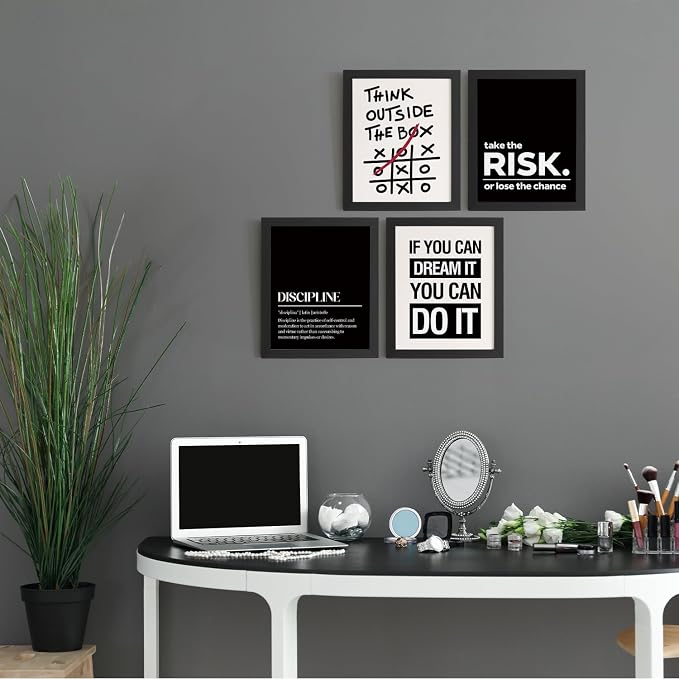 DSHFG Office Motivational Inspirational Wall Art Prints Set of 4 | Motivational Balck Office Positive Affirmations Wall Decor Posters, Inspirational Quotes Wall Art, 8x10 Unframed