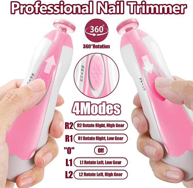 Qunlions life Baby Nail Trimmer Electric, 6 in 1 Rechargeable Baby Nail Clippers Manicure Set Grooming Kit for Toddler Infant or Adults (Pink)