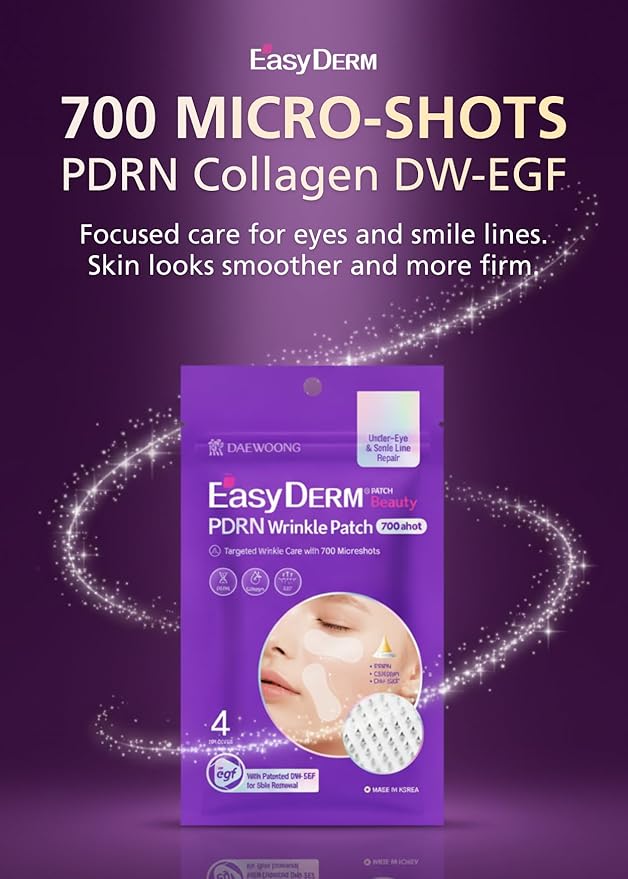 DWEasyDerm EasyDerm PDRN Patch – Under Eye & Smile Line Care, 4 Patches | K-Beauty Korean Skincare with Collagen & EGF, PDRN Eye Mask, Self-Care Essential