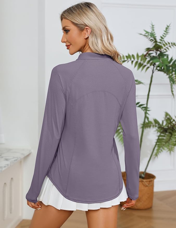 LOMON Women Long Sleeve Shirts Sun Protection 1/4 Zip Summer Quick Dry Hiking Shirts Quarter Zip Pullover for Women