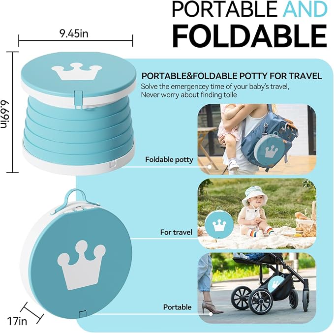 Portable Foldable Toddler Travel Potty - Medium Potty Seat, Emergency Toilet for Car Camping Hiking, Lightweight Potty Chair for Indoor Outdoor Toddler Use(sky blue)