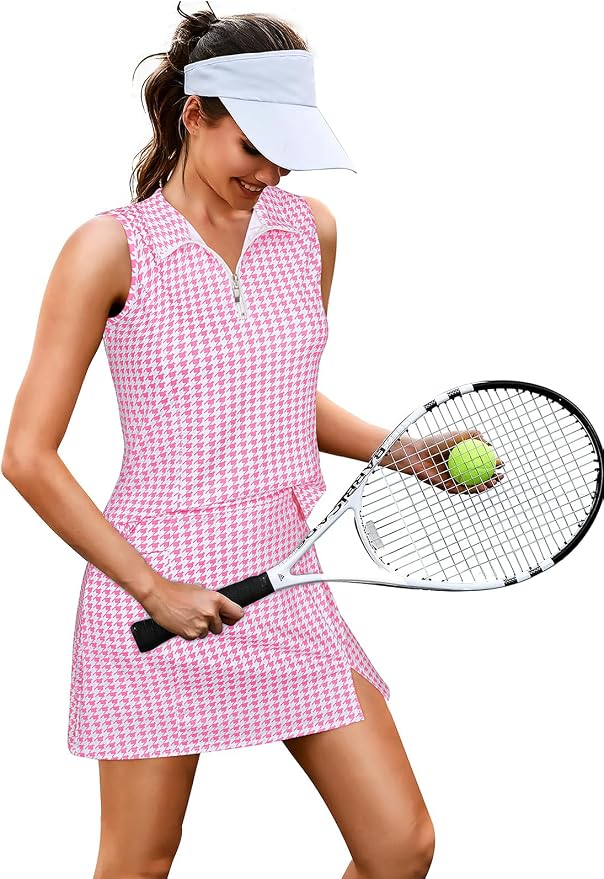 Koscacy Women's Tennis Skort Set Zip Up Tank Top 2 Piece Summer Outfit
