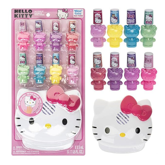 Hello Kitty 8 Pack Non-Toxic Peel-Off Shimmer and Opaque, Water-Based Safe Nail Polish Set with Nail Dryer for Kids, AA Batteries Not Included, Ages 3 and Up by Townley Girl