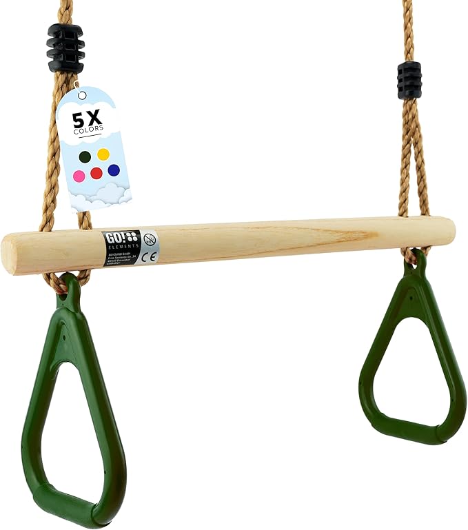 Trapeze Swing Bar for Kids Indoor & Outdoor | Adjustable Trapeze Bar with Rings for Swing Set | Hanging Gymnastics Bar for Monkey Bars, Ninja Course & Play Set