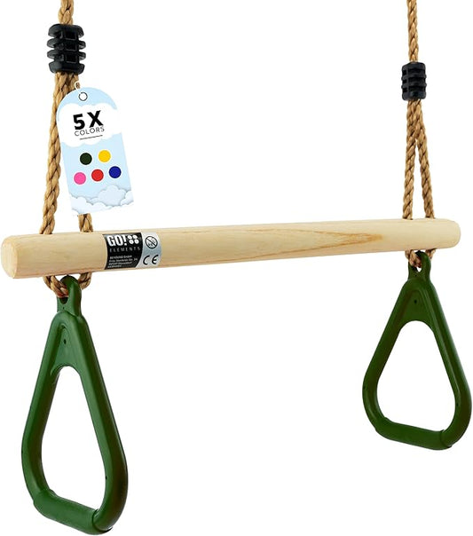 Trapeze Swing Bar for Kids Indoor & Outdoor | Adjustable Trapeze Bar with Rings for Swing Set | Hanging Gymnastics Bar for Monkey Bars, Ninja Course & Play Set