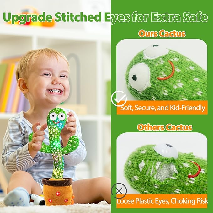Dancing Talking Cactus Plush Toy for Kids - Volume Adjustable Mimicking and Singing Cactus with Music & Light - Funny Birthday Gifts for Years Old Boy Girl