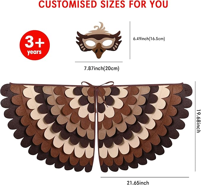 D.Q.Z Bird-Wings-Costume for Kids Dress Up, Felt Feathered Owl Parrot Chicken Animal Role Play Costume, Gift for Girl Boys