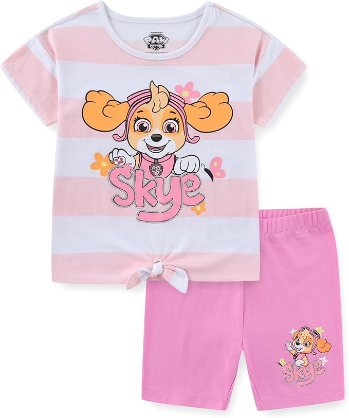 Paw Patrol Skye Girls Short Sleeve Shirt and Bike Shorts Set for Toddler and Big Kids