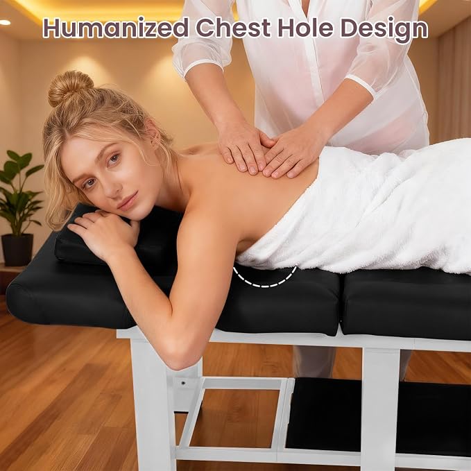 Professional Stationary Massage Table with Backrest,Adjustable Thick Foam Spa Massage Beds,Metal Frame PU Leather 27.55'' Wide 72.83'' Long Heavy Duty Bed for Massages,Hairdressing,Spas(Black White)