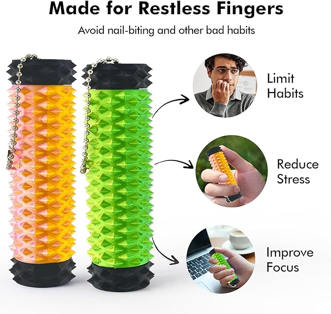 2PC Little Ouchies Pain Stim Fidget Toy,Mini Pocket Spiky Grippie Stim Keychain Fidget Toys,Key Pendant with Pain Stimulation and Decompression Design for Adult,Novelty Stress Relief Gift for Friend