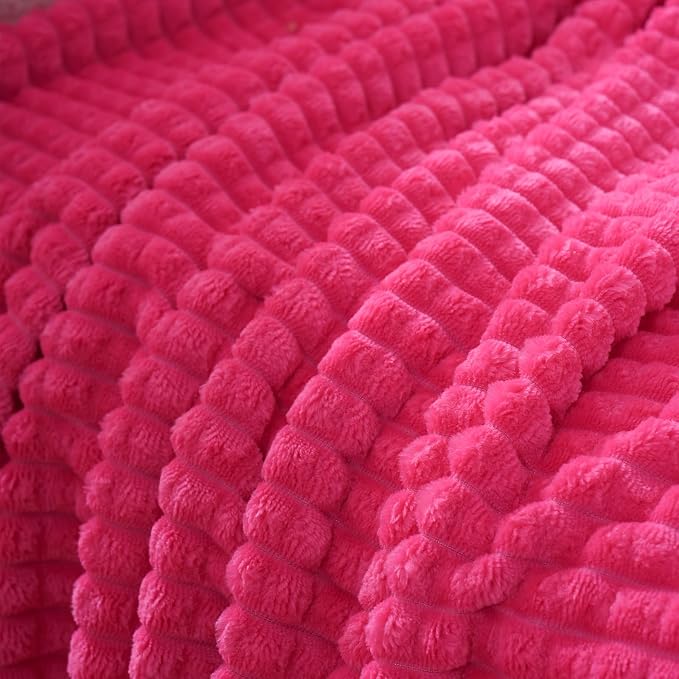Puncuntex Fleece Throw Blanket Hot Pink 60"×80" with Square Grid Design | Super Soft Plush Cozy Flannel Throw Blanket Luxury for Couch Sofa Chair