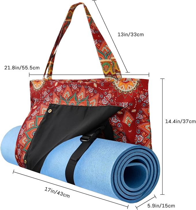 Mandala Yoga Mat Bag Large Yoga Bags and Carrier Fits All Your Stuff Yoga Tote Bags with Zipper Pocket Pilates Bag