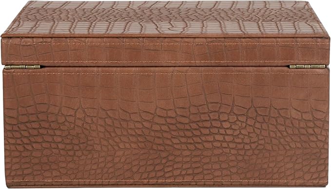 HofferRuffer Faux Leather Decorative Box, Large Wooden Structure Keepsake Box Accessory Organizer Jewelry Organizer with Hinged Lid, Storage Container for Home or Office (CrocoBrown)