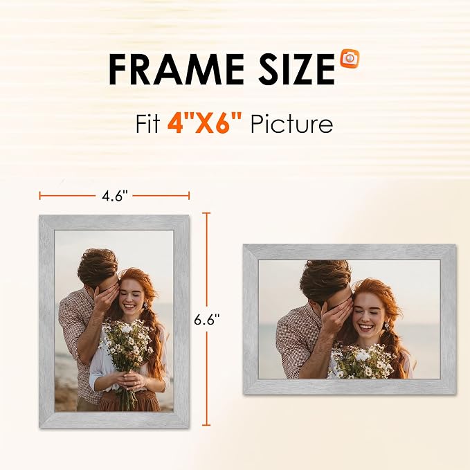 FIXSMITH 4x6 Picture Frame Set of 2, 4x6 Photo Frames with HD Plexiglass for Wall Hanging or Tabletop Display, Marble Gray
