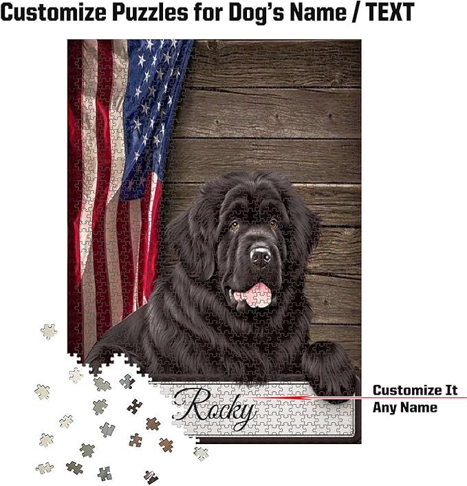 Custom Wooden Jigsaw Puzzles with Your Dog's Name on Newfoundland Art Print - 300 500 1000PCS Puzzles Game and Home Wall Decor