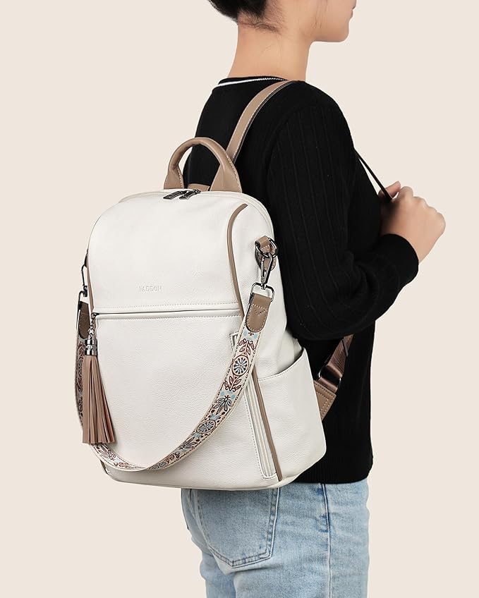 FADEON Leather Backpack Purse for Women Designer Travel Backpack Purses PU Fashion Ladies Shoulder Bag with Tassel