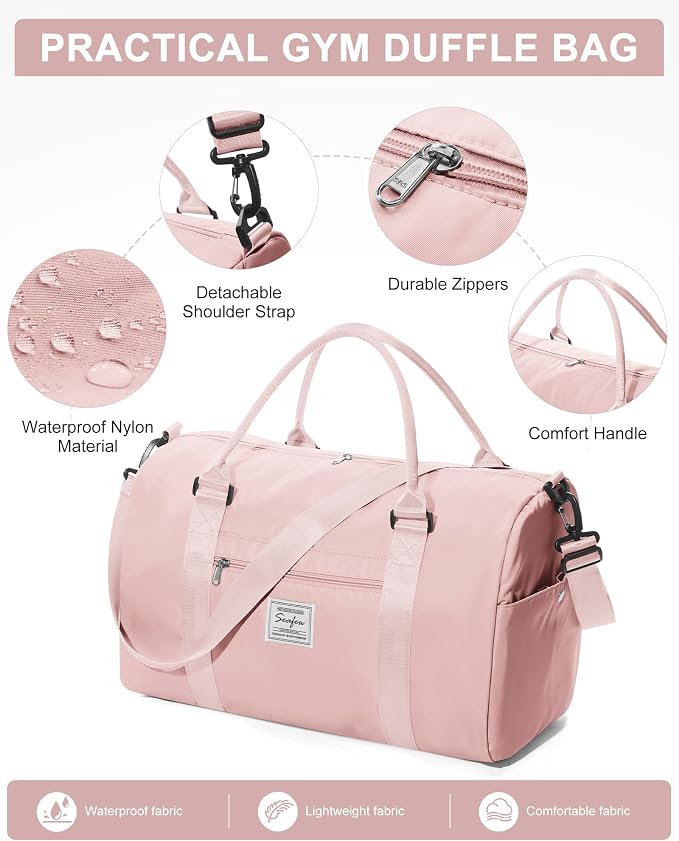 Gym Bag Womens Mens with Shoes Compartment and Wet Pocket Travel Duffel Bag for Women for Plane Sport Gym Tote Bags with Toiletry Bag Waterproof Weekend Overnight Carry on Bag Hospital Holdalls