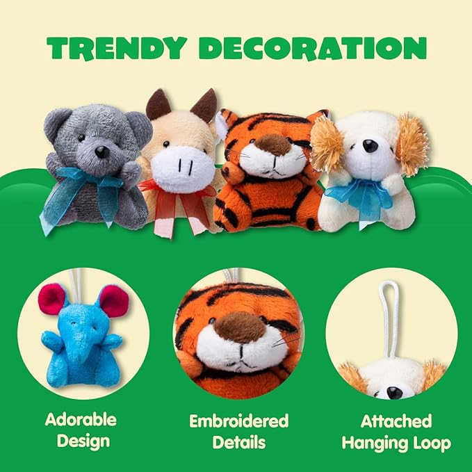 JOYIN 36 Pack Mini Animal Plush Toy Assortment (36 Units 3" Each),Bulk Stuffed Animals Party Favors for Kids, Small Animals Plush Keychain Decoration, Carnival Prizes, Halloween Party Favors