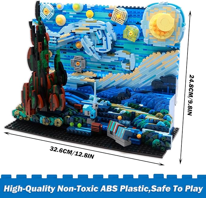 DIY Building Block Set(1830 PCS),The Starry Night Building Set for Children and Adults,Vincent Van Gogh Idea Building Kit,Educational Assemble 3D Scenario MOC Stacking Blocks