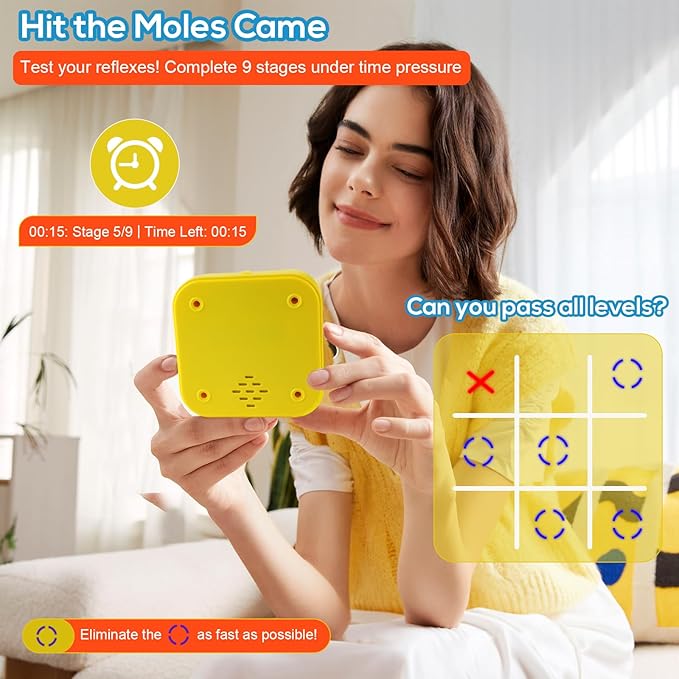 Tick-Tack-Toe Game 5-in-1 Electronic Handheld Puzzle Console for Adults, Tac Tic Educational Board Game Memory & Brain Modes, Rechargeable Portable Travel Toy, Birthday Present