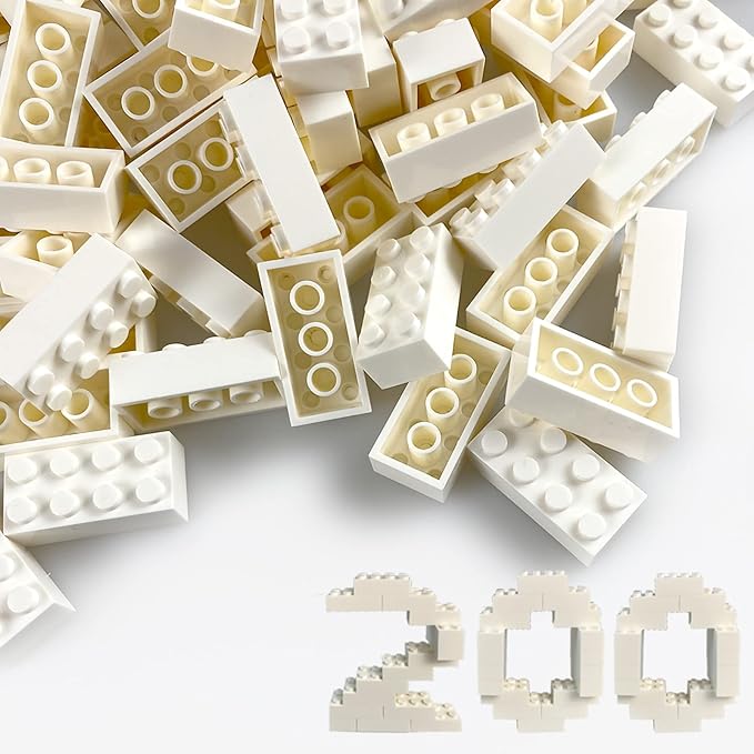 200 Piece Classic Building Bricks, 2x4 Bulk Bricks STEM Creative Building Toys, White