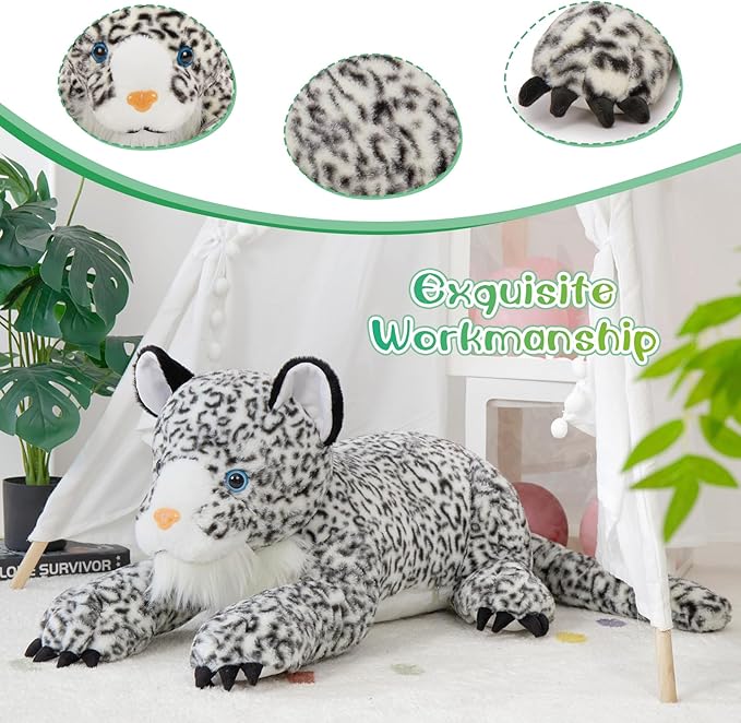 MaoGoLan Giant Snow Leopard Stuffed Animal Pillow – 47” Soft & Fluffy Cheetah Plush Toy, Large Realistic Jaguar Stuffy Christmas Birthday Gifts for Kids Girls Boys