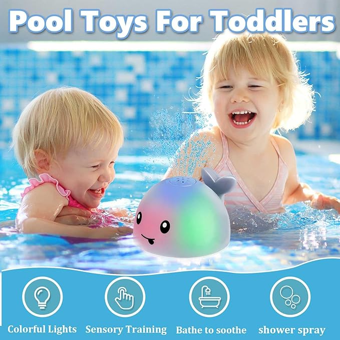 Bath Toys for Kids Ages 1-3 - Valentines Day Gifts for Kids,1 2 3 Year Boys Girls Gifts,Easter Basket Stuffers, Light Up Whale Bath Toy Sprinkler, Toddler Bathtub Pool Water Table Toys, Baby Gift
