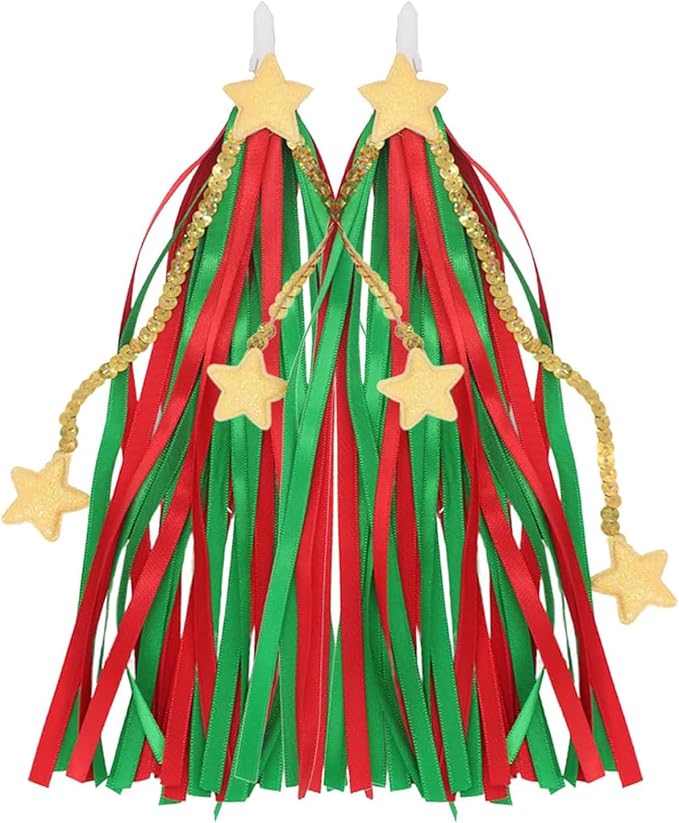 PLATT Kids Bike & Scooter Handlebar Streamers - Bright Ribbon Tassels for Boys & Girls, Cute Bicycle Decor (Red/Green/Gold, 1 Pair)