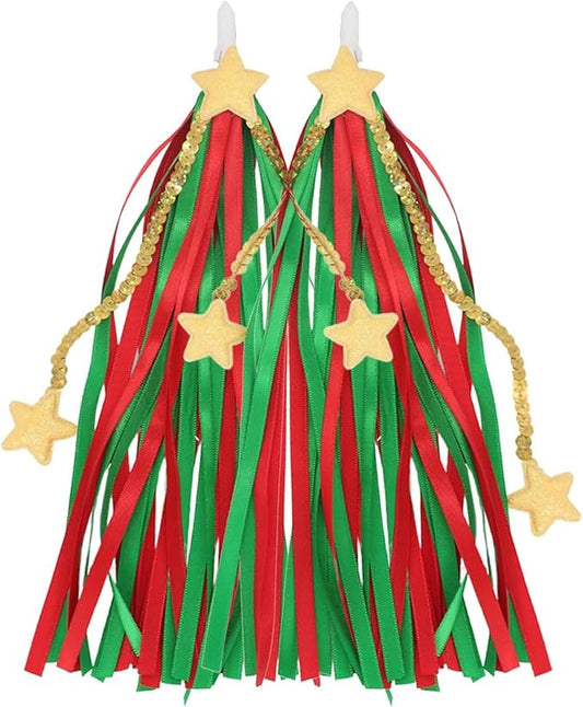 PLATT Kids Bike & Scooter Handlebar Streamers - Bright Ribbon Tassels for Boys & Girls, Cute Bicycle Decor (Red/Green/Gold, 1 Pair)
