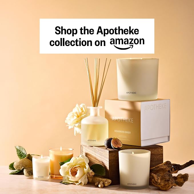 Apotheke 3-Wick Scented Candles for Home, Cedarwood Ginger - 26 oz Soy Wax Jar Candle Gift for Women - Long-Lasting Fragrance with Perfume-Grade Essential Oils - Patchouli, Red Tea, Fig & Coconut