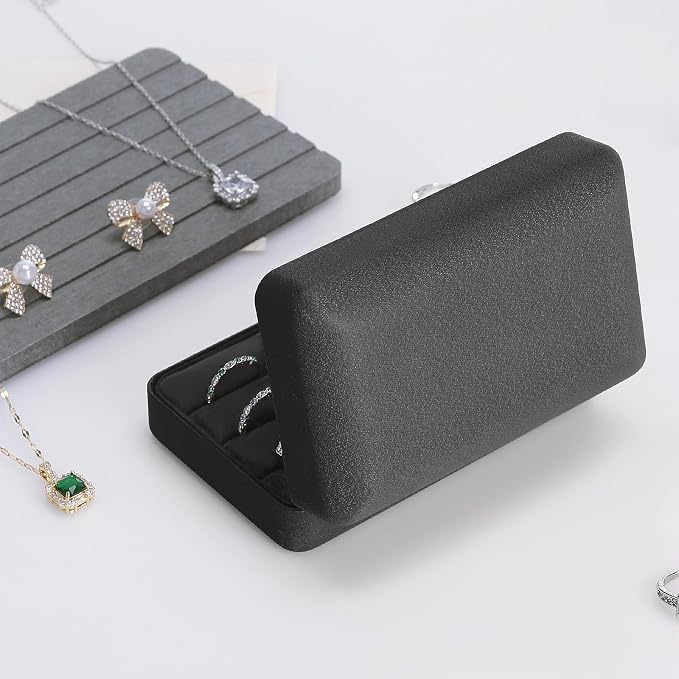 KUKUVR Velet Jewelry Ring Storage Box for Multiple Rings (Black) | Travel Jewelry Case with 3 Slot Ring Display Organizer