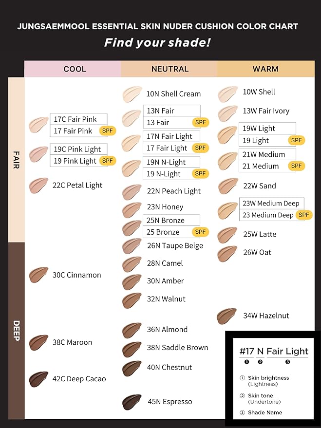 JUNG SAEM MOOL Essential Skin Nuder Cushion Refill | Natural Finish, Buildable Coverage Cushion Foundation by Korean Makeup Artist (Refill Only, 0.49 Fl Oz, SPF 50), 17 Fair Pink