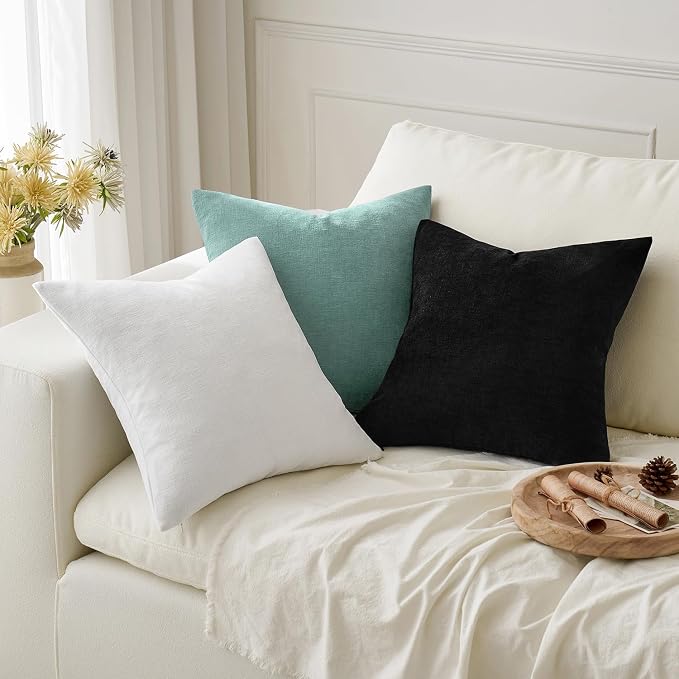 MIULEE White Chenille Couch Throw Pillow Covers, 20x20 | Set of 2, Soft Farmhouse Modern Home Decor, Decorative Pillowcases for Sofa Living Room Bed
