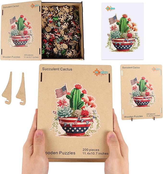 MEATRN Wooden Puzzles for Adults - Artistic Succulent Cactus Wooden Jigsaw Puzzles, Premium Plant Wood Puzzle for Relaxation and Home Décor, Collectible Gift, 507 Pcs, 15.7 x 17.3in