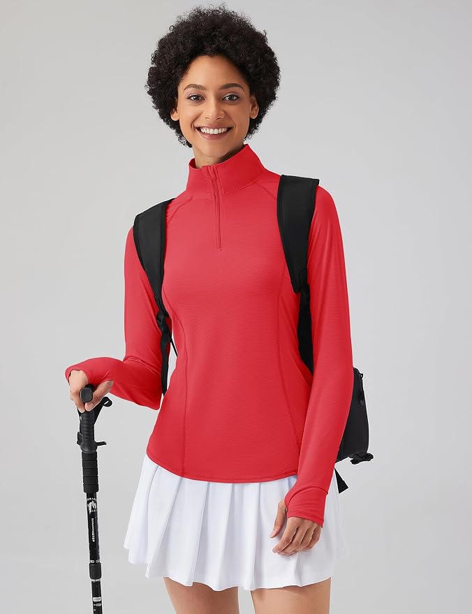 LOMON Women Long Sleeve Shirts Sun Protection 1/4 Zip Summer Quick Dry Hiking Shirts Quarter Zip Pullover for Women